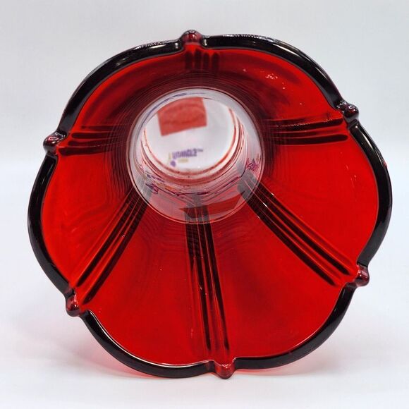 High 9.5in Embossed Flared Glass Vase Art Deco Style Design Red - Picture 4 of 10